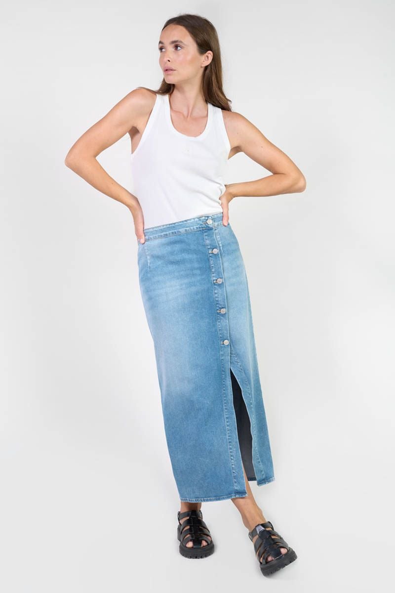 le temps des cerises Jupe Raphi en jeans bleu délavé