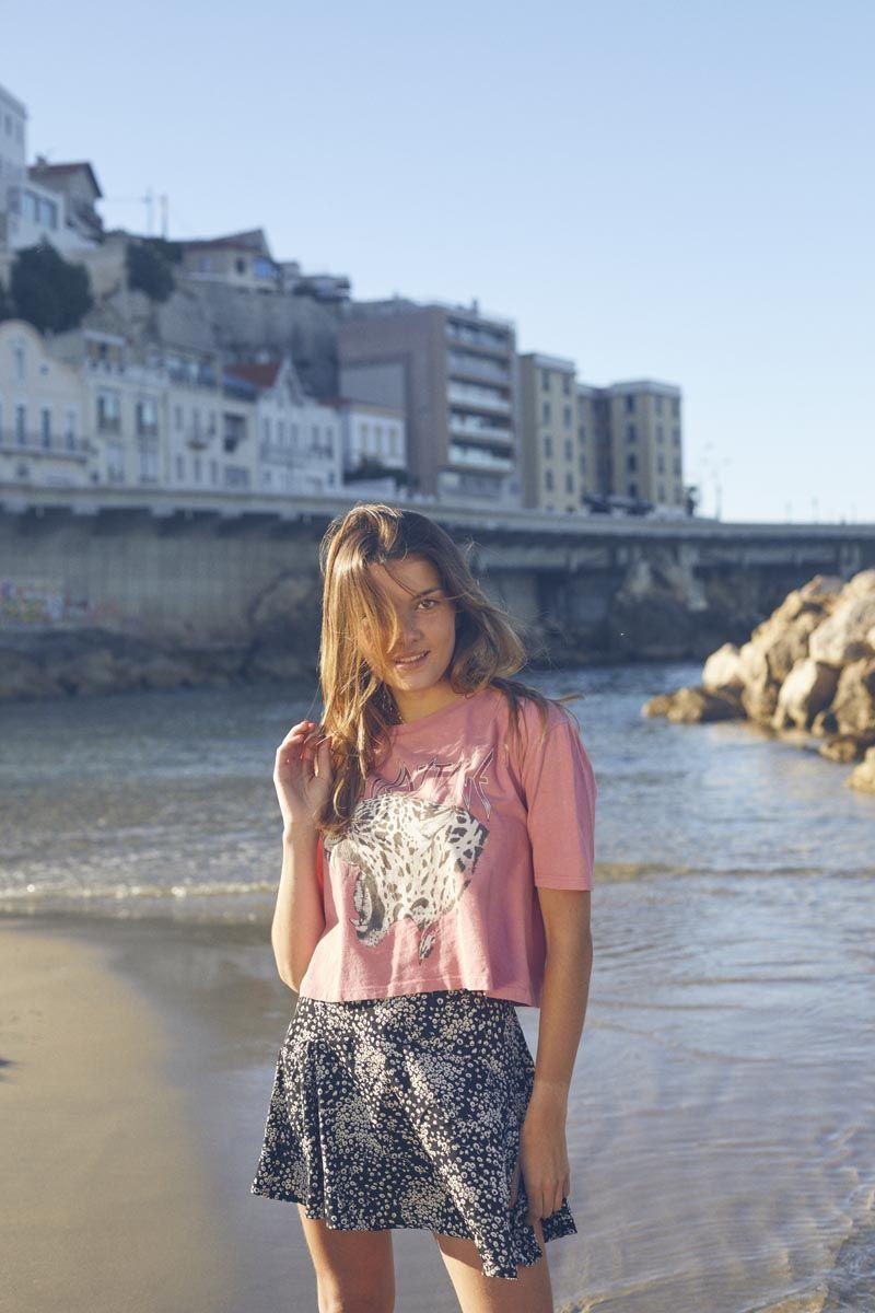 le temps des cerises Jupe short Cassandgi à motif floral noir et blanc