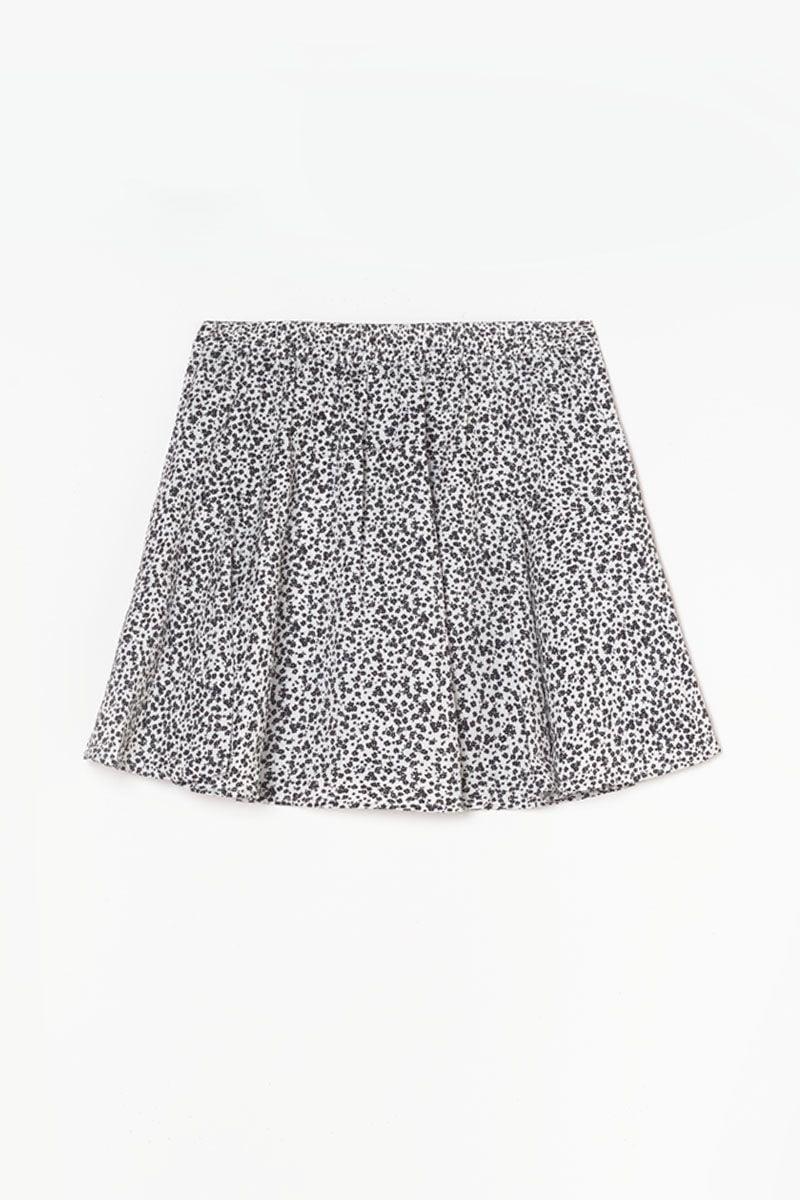 Le Temps Des Cerises Jupe Short Leoragi à Motif Floral Noir Et Blanc