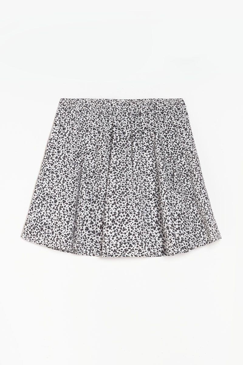 le temps des cerises Jupe short Leoragi à motif floral noir et blanc