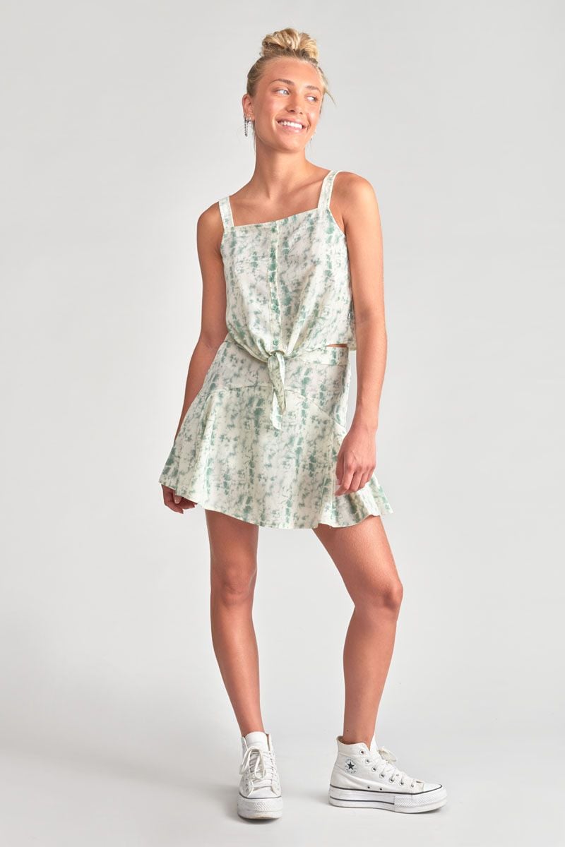 le temps des cerises Jupe short Merilgi à motif tie and dye vert d'eau