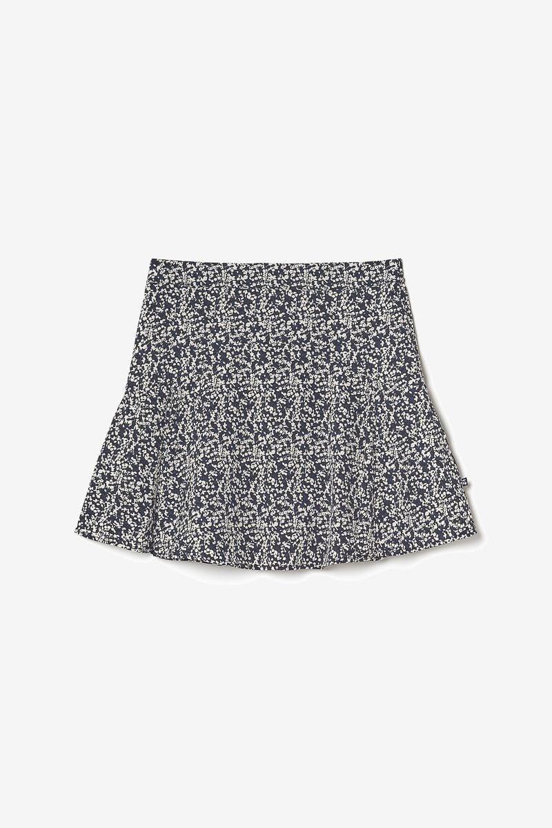 le temps des cerises Jupe short Onourisgi à motif floral bleu nuit et blanc