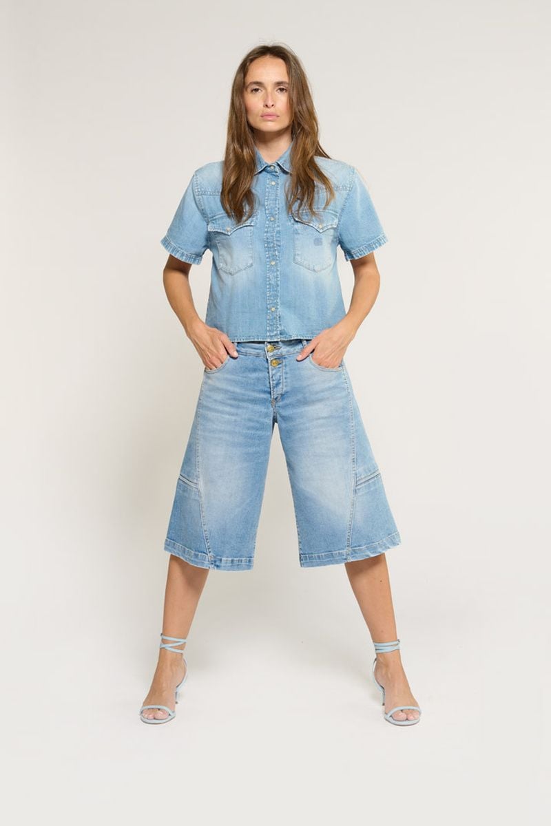 le temps des cerises Bermuda Lolo en jeans bleu