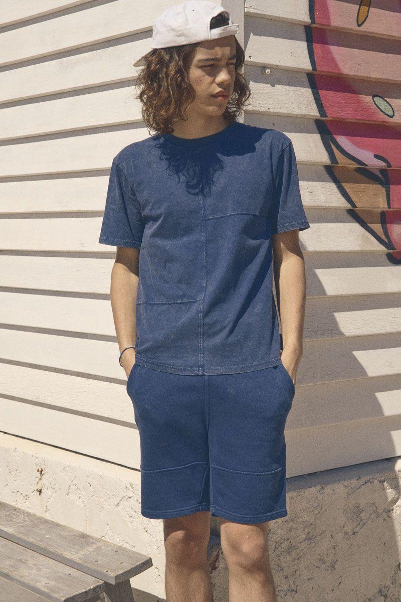 le temps des cerises Bermuda Popbo bleu délavé