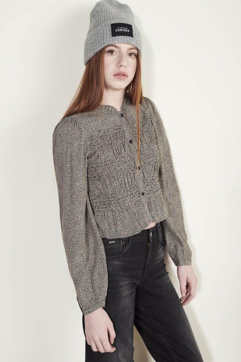 le temps des cerises Blouse Izzygi noir à motif