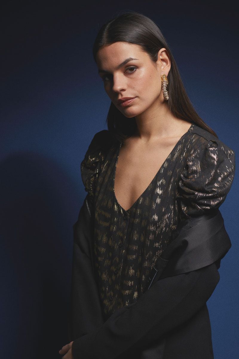 le temps des cerises Blouse Preston noire et dorée
