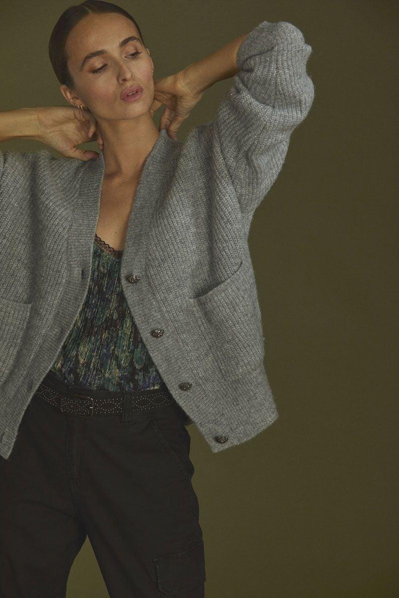 le temps des cerises Cardigan Huna gris