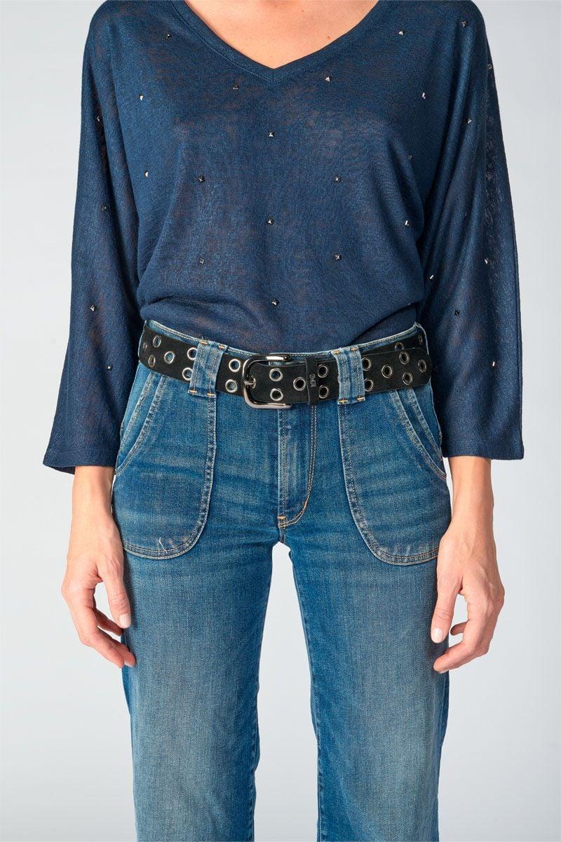 le temps des cerises Ceinture Minog en daim noir