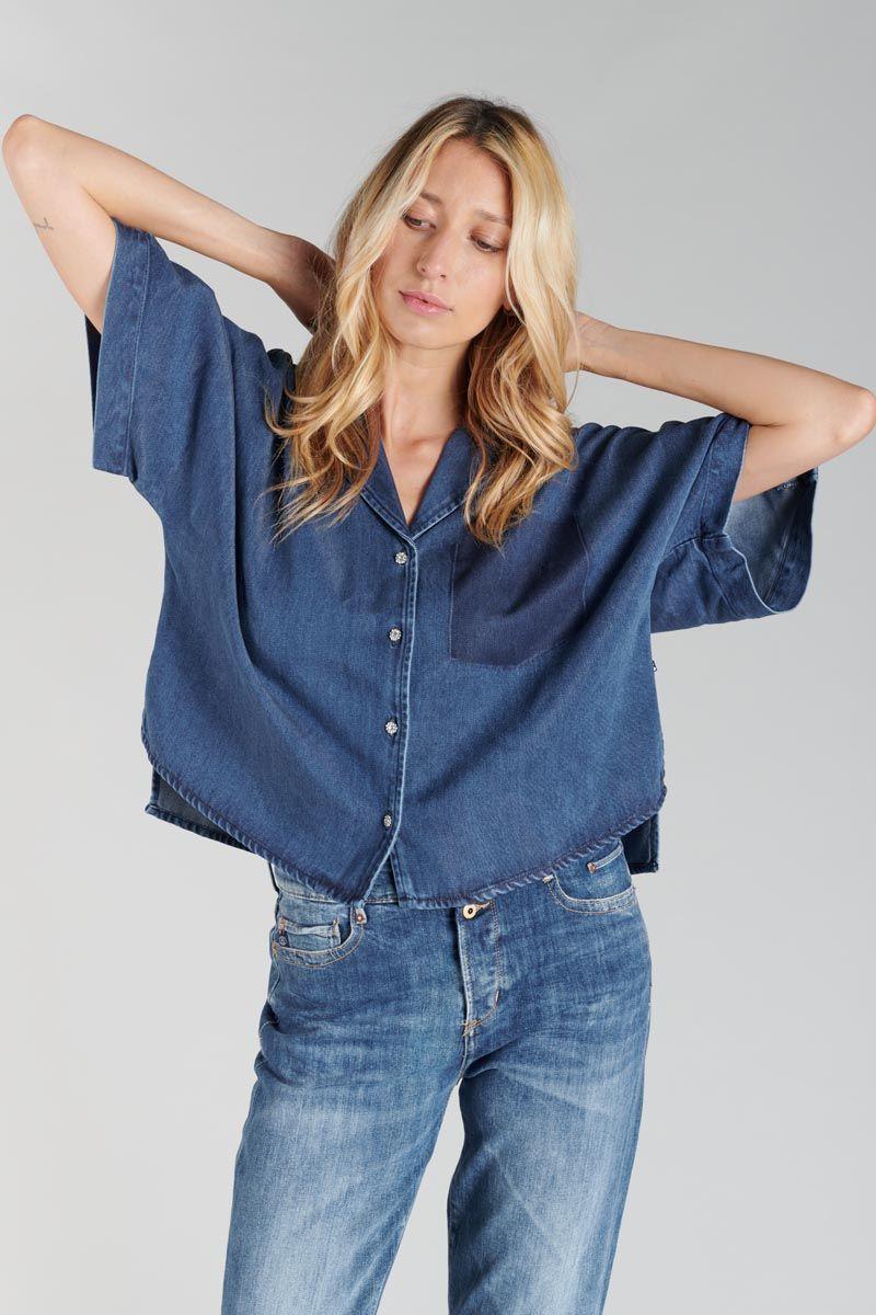 Le Temps Des Cerises Chemise Alama En Tencel Bleu