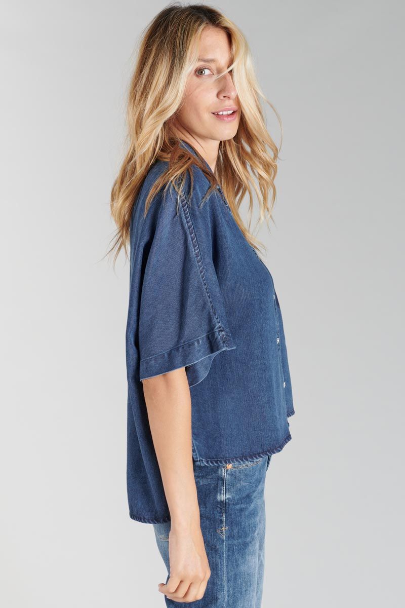 Le Temps Des Cerises Chemise Alama En Tencel Bleu