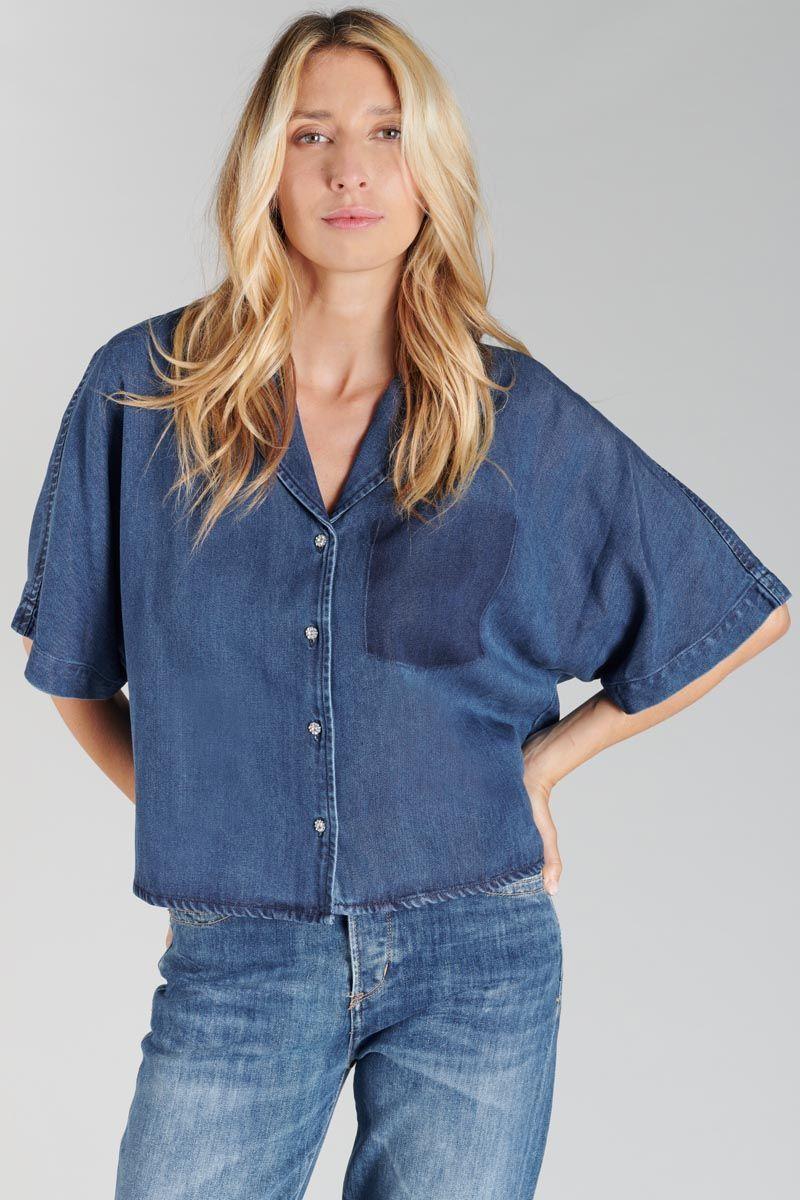 le temps des cerises Chemise Alama en tencel bleu