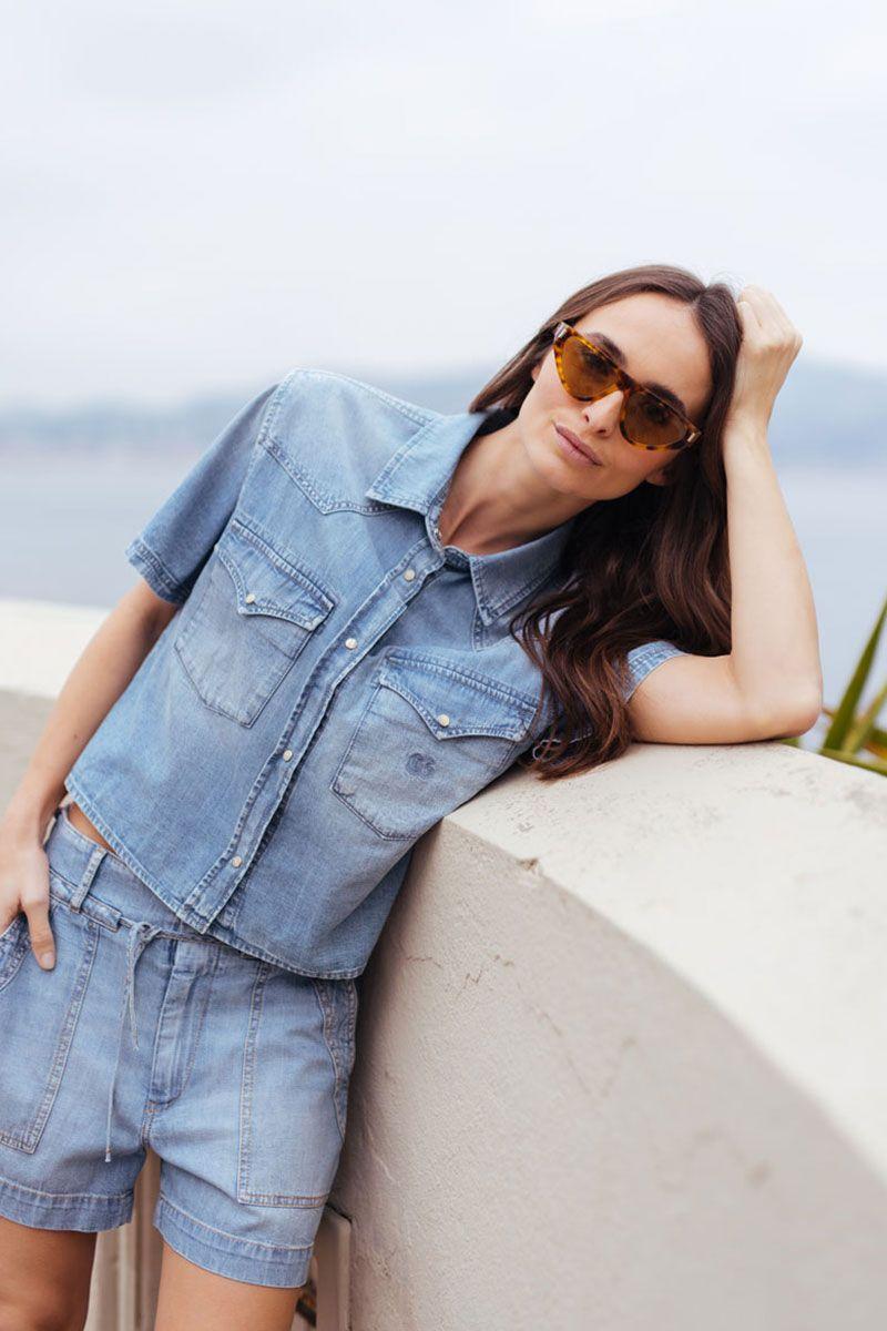 le temps des cerises Chemise en jeans Mona bleue