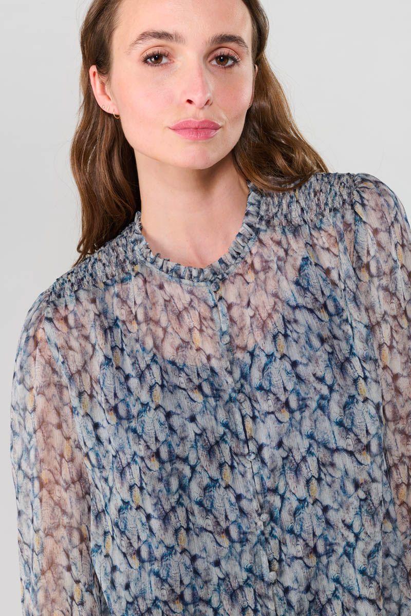 Le Temps Des Cerises Chemise Maclear Bleue à Motif