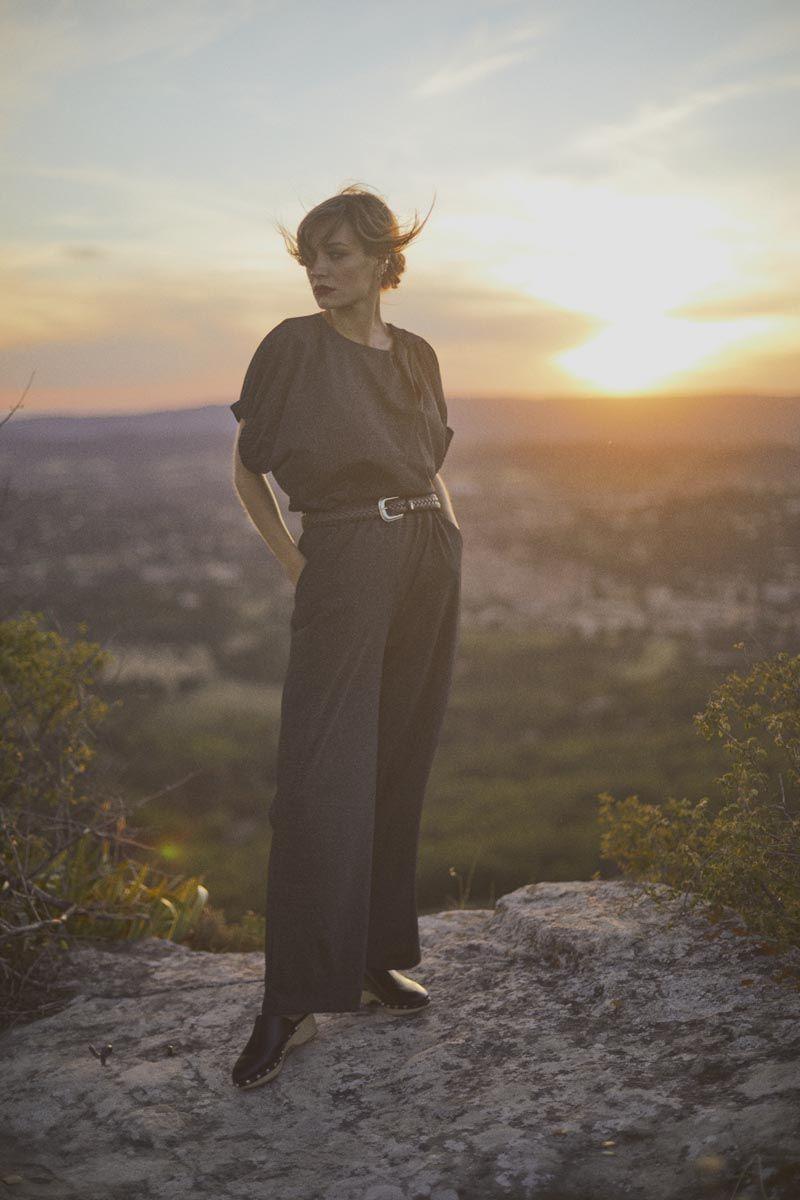 le temps des cerises Pantalon Moretz noir irisé