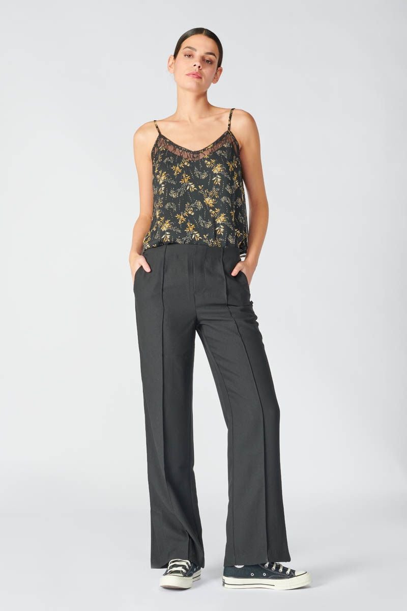 le temps des cerises Pantalon Rosaly noir à fentes