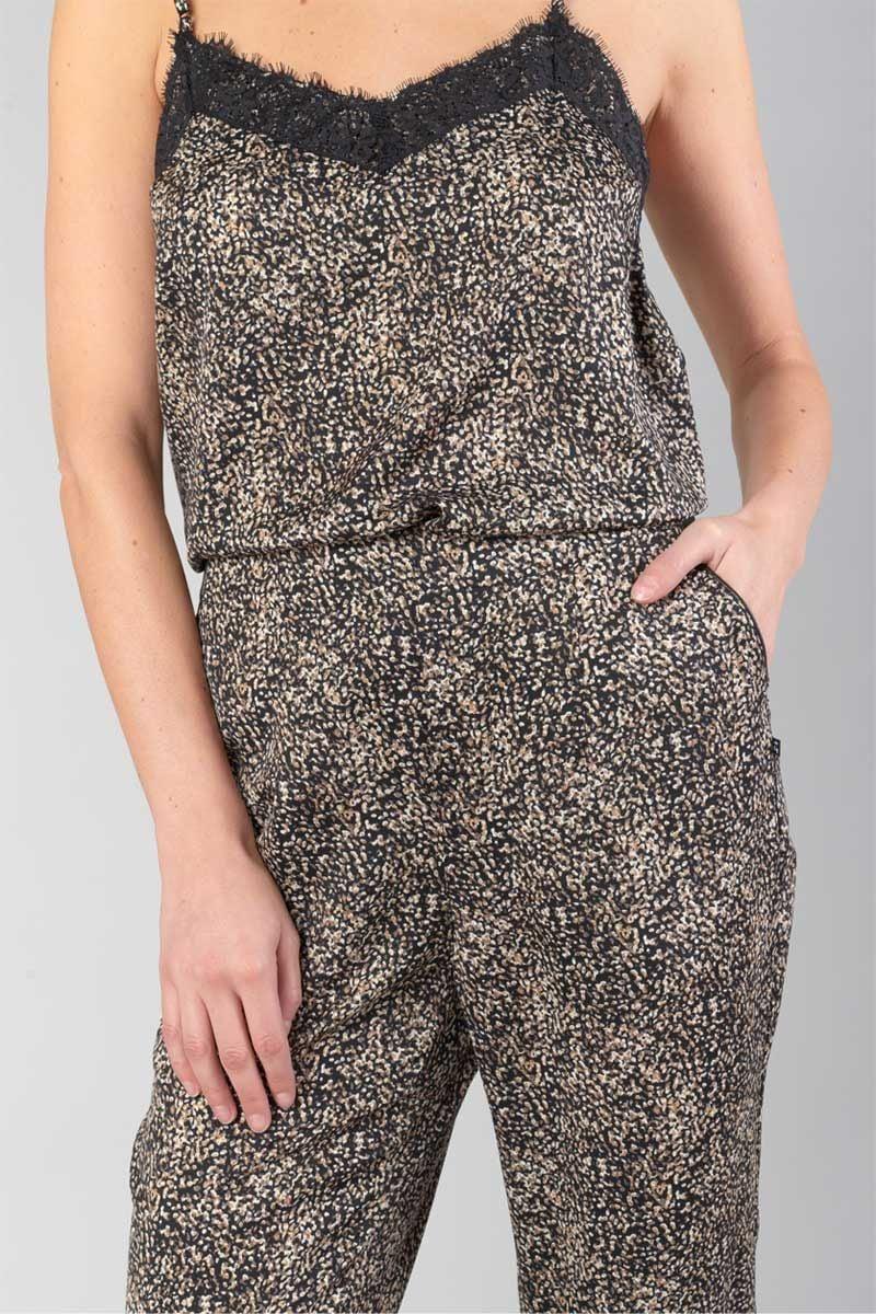 Le Temps Des Cerises Pantalon Tage Noir à Motif