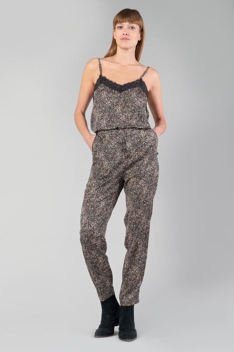 le temps des cerises Pantalon Tage noir à motif