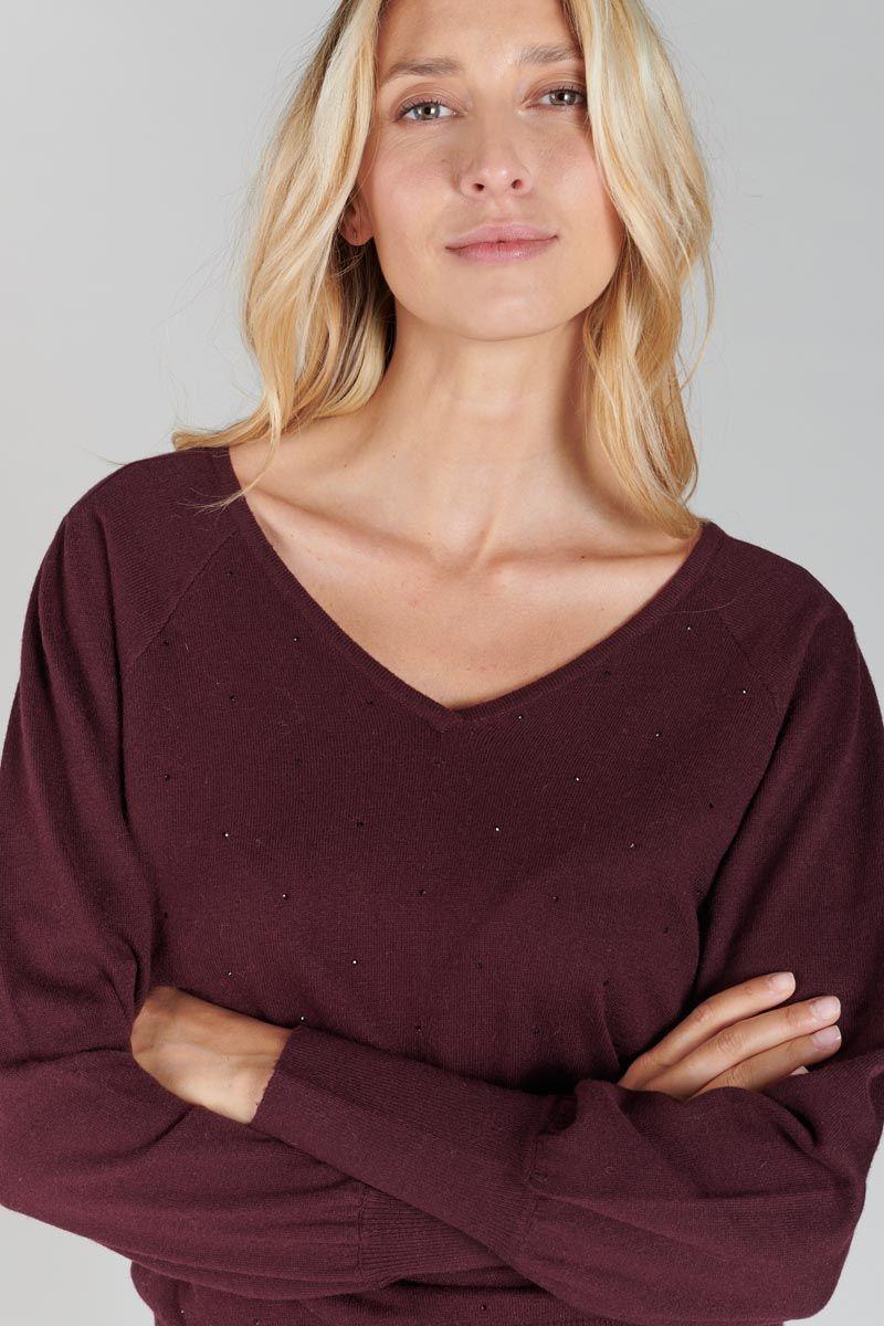 le temps des cerises Pull Anya lie de vin