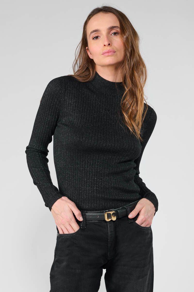 Le Temps Des Cerises Pull Cruza Noir Brillant