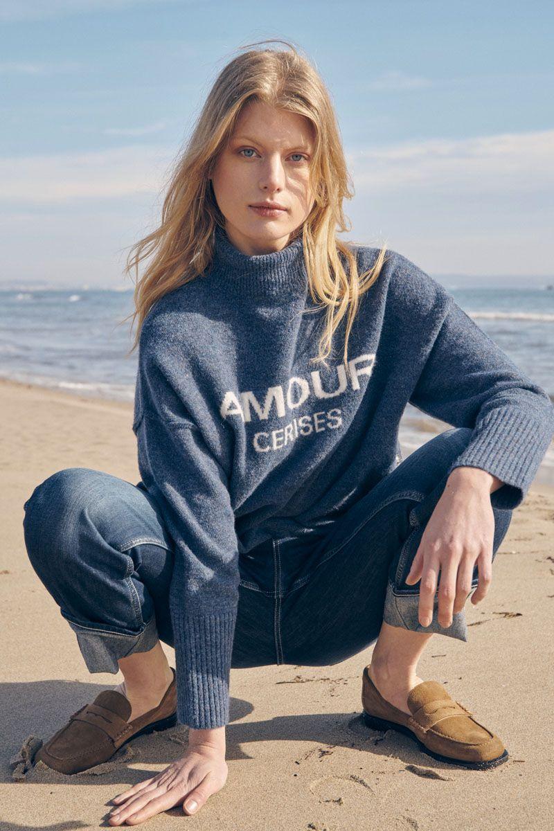 le temps des cerises Pull Darry bleu