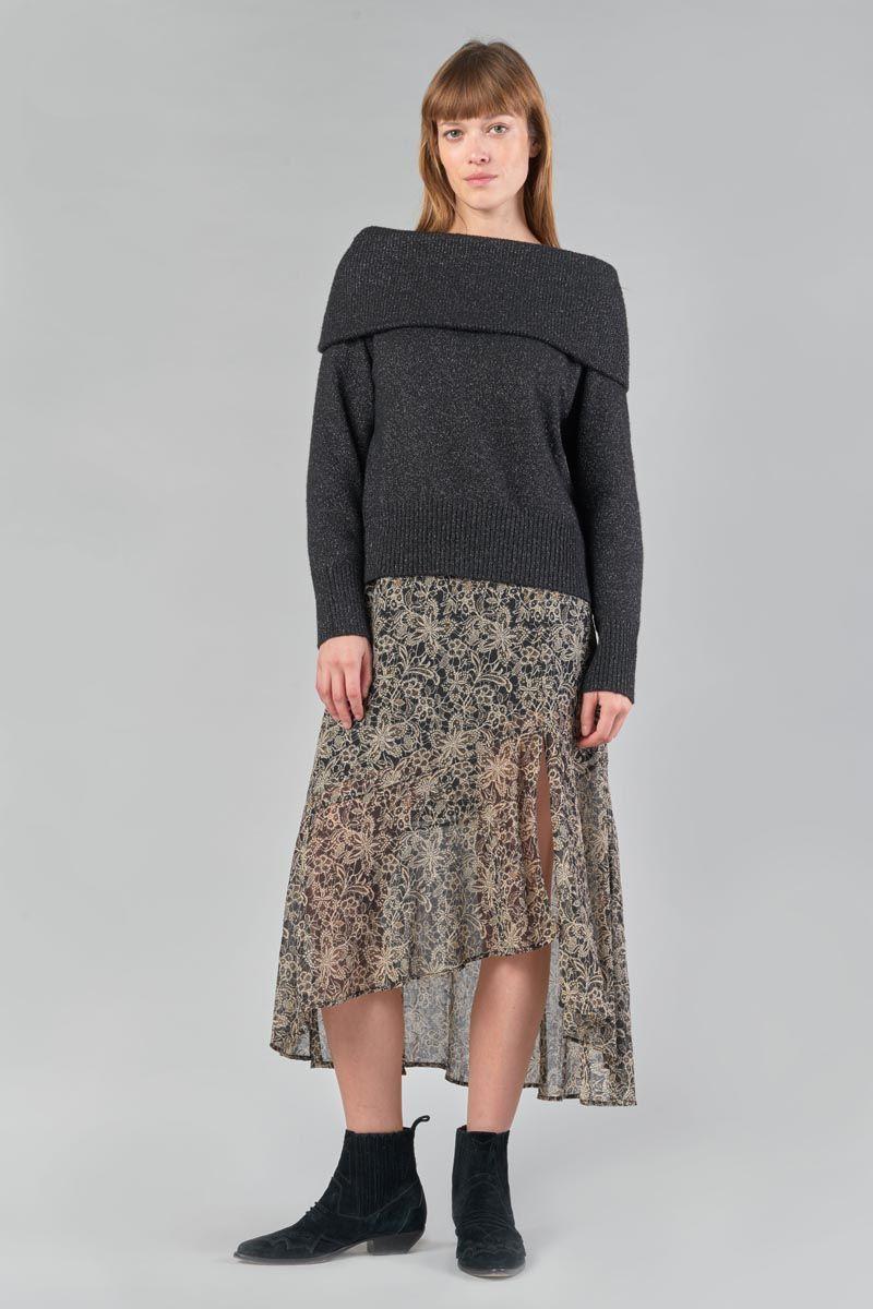 Le Temps Des Cerises Pull Kenai Noir Et Argenté