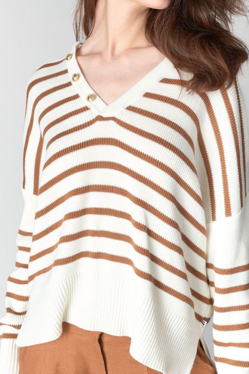 Le Temps Des Cerises Pull Lobelie à Rayures Marron