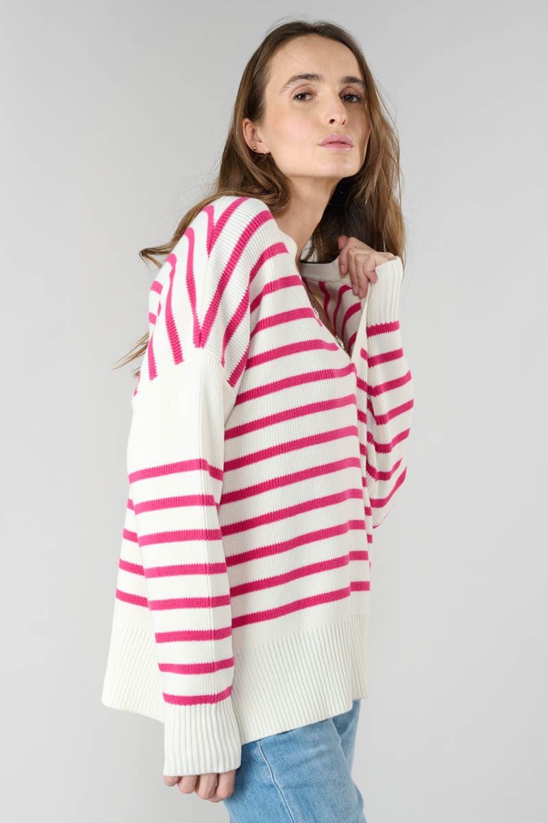 Le Temps Des Cerises Pull Lobelie à Rayures Roses