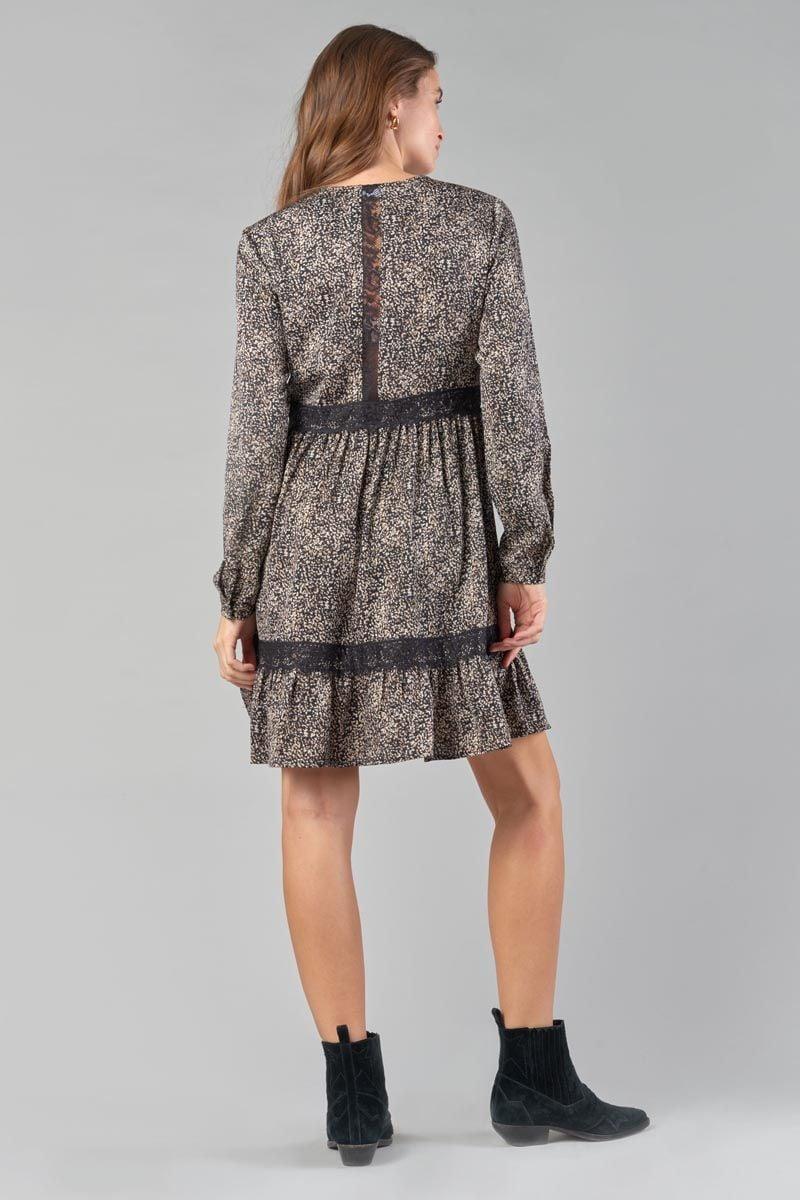 Le Temps Des Cerises Robe Huerta Noire à Motif