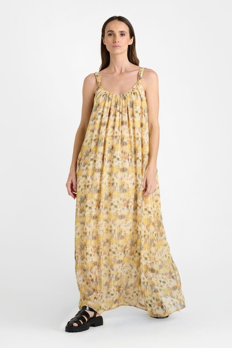 Le Temps Des Cerises Robe Luiza Jaune à Motif