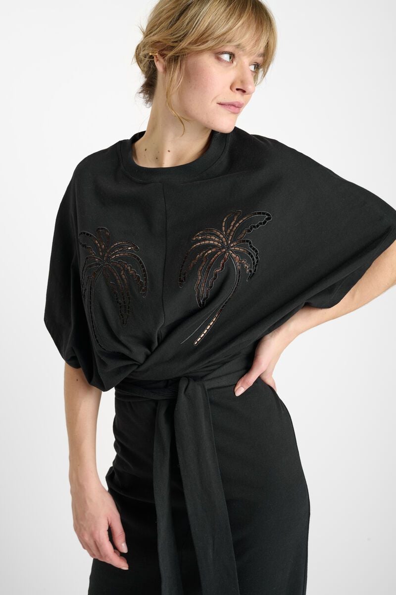 Le Temps Des Cerises Robe Miky Noire Brodée