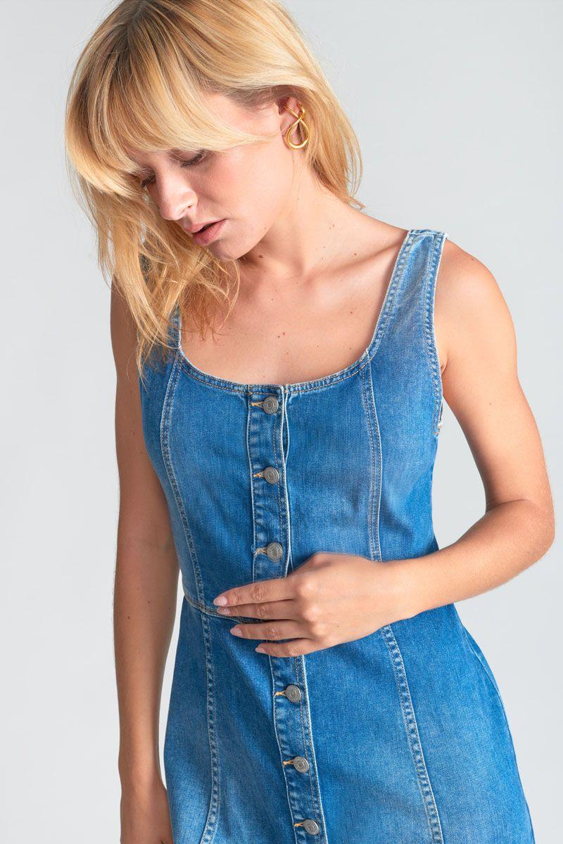 Le Temps Des Cerises Robe Tirana En Jeans Bleu
