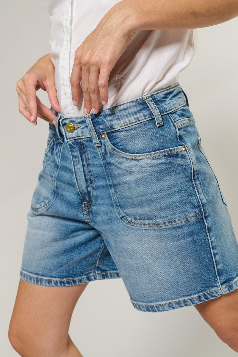 le temps des cerises Short Aline en jeans bleu