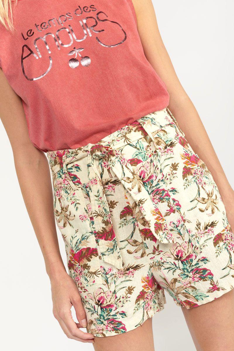 Le Temps Des Cerises Short Celest à Motif Tropical