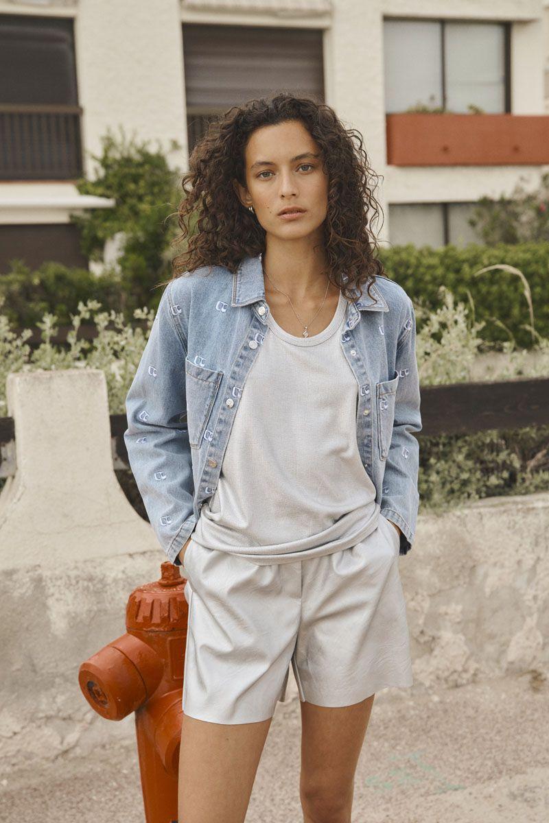 le temps des cerises Short Nylu en simili argenté