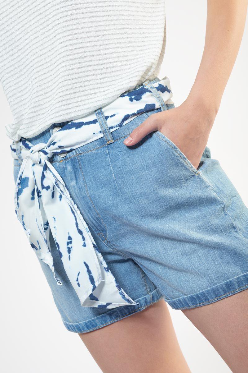le temps des cerises Short Sydney en jeans bleu