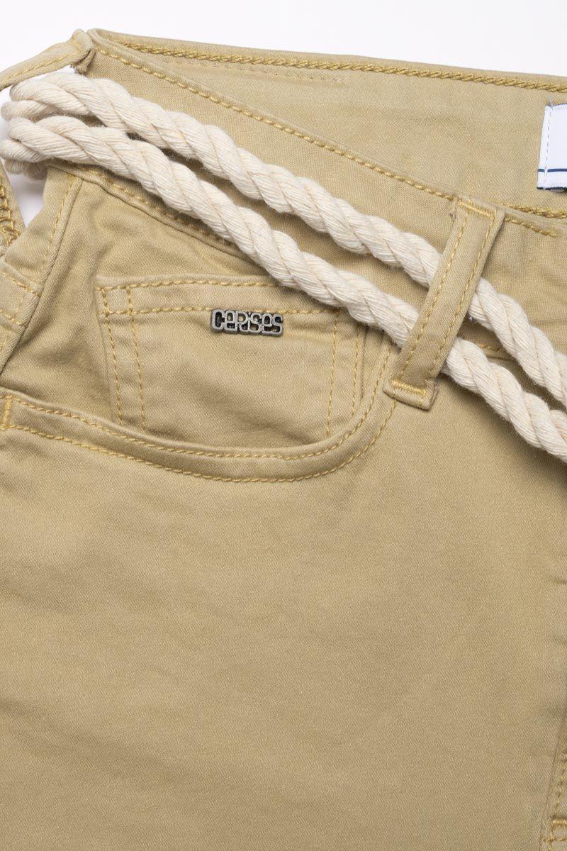 Le Temps Des Cerises Short Tiko Taille Haute Beige