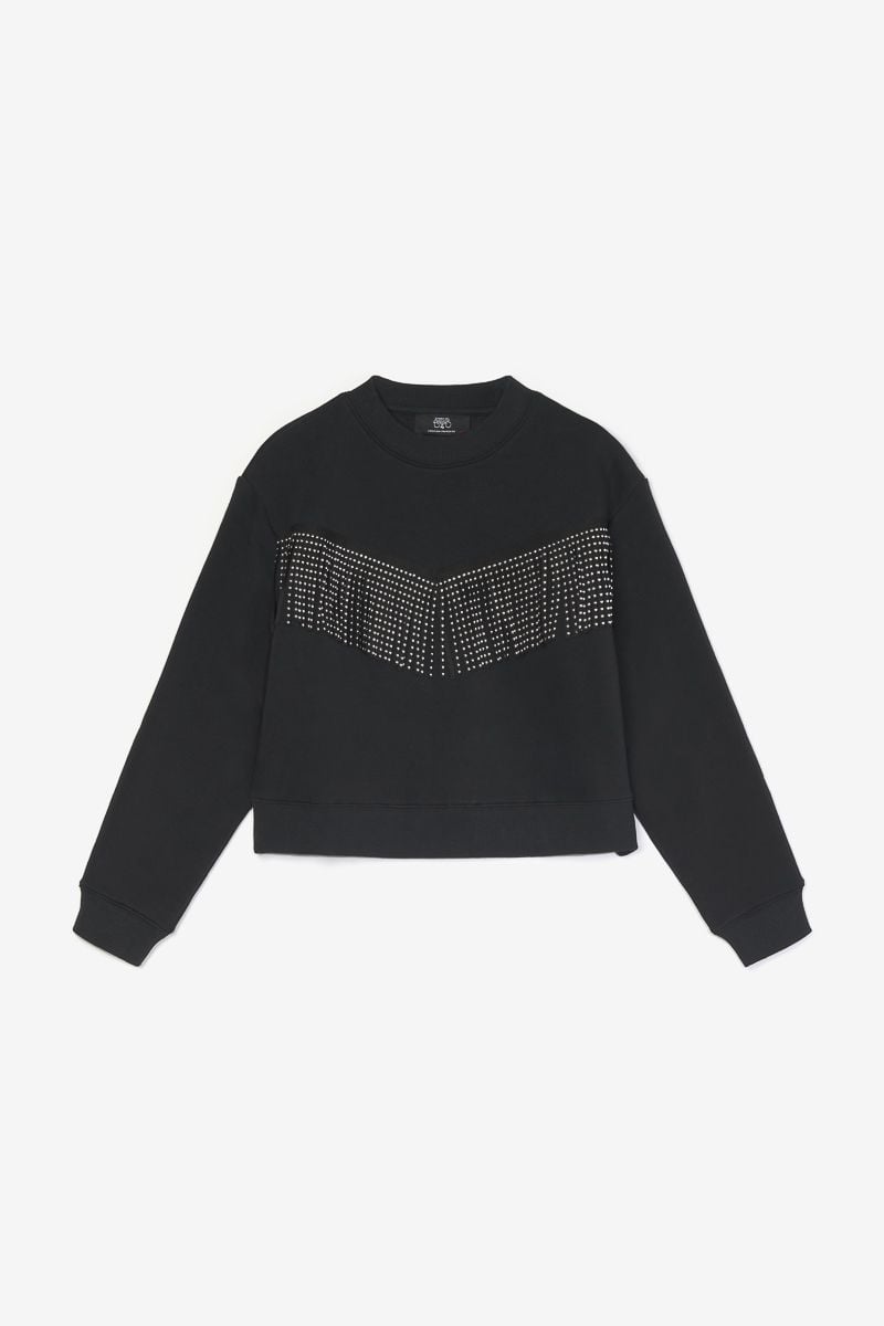 le temps des cerises Sweat Bessygi noir à franges
