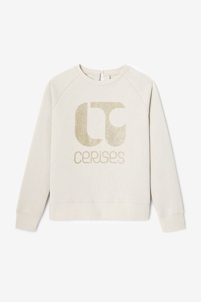 le temps des cerises Sweat Paologi beige imprimé
