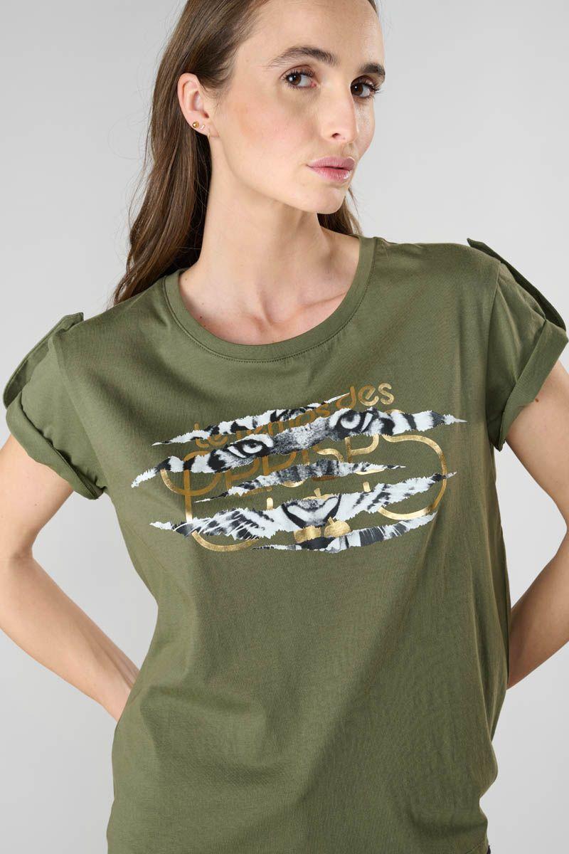 Le Temps Des Cerises T-shirt Albie Kaki Imprimé