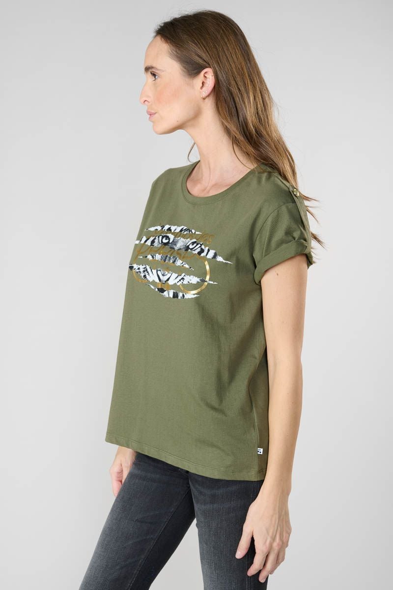 Le Temps Des Cerises T-shirt Albie Kaki Imprimé