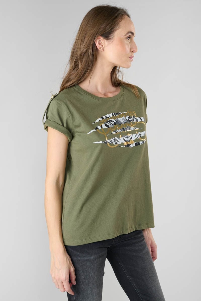 Le Temps Des Cerises T-shirt Albie Kaki Imprimé