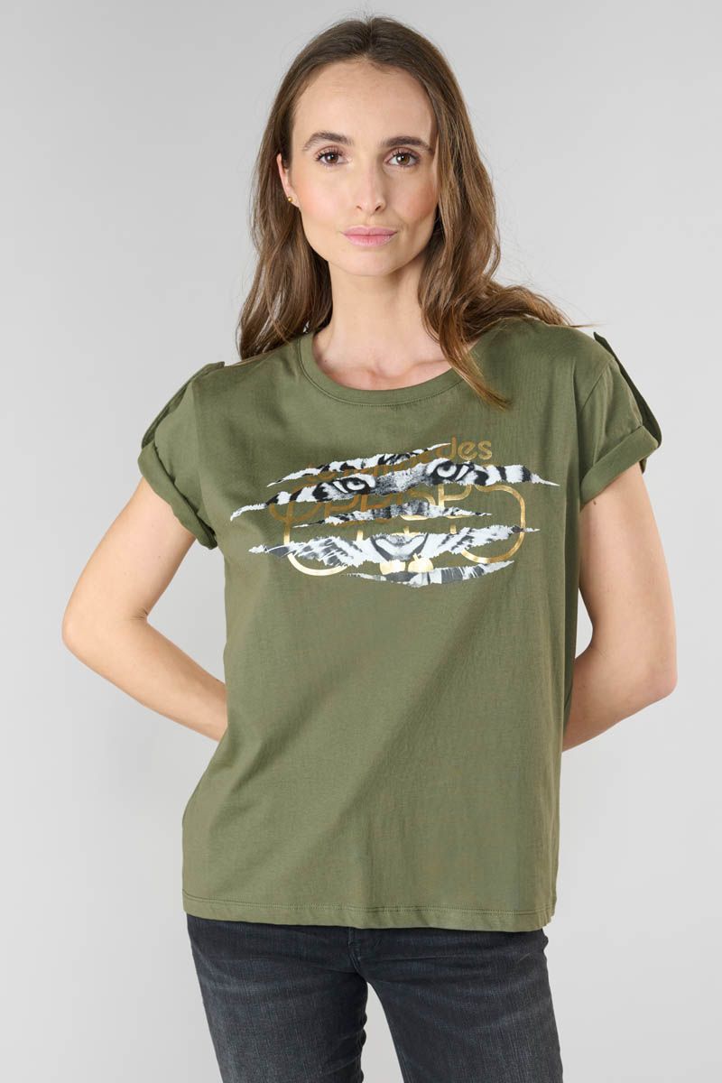 le temps des cerises T-shirt Albie kaki imprimé
