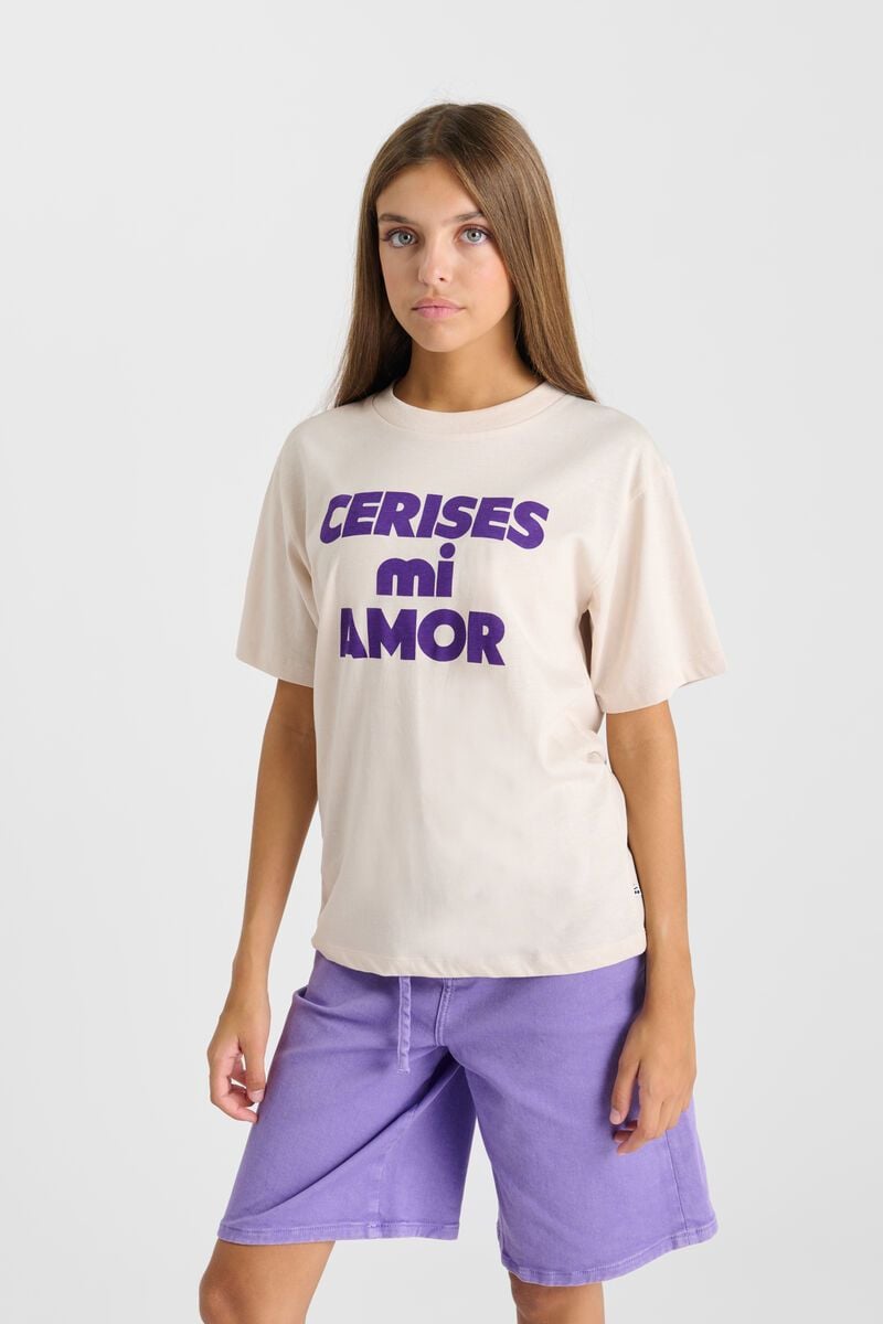 le temps des cerises T-shirt Amorigi beige imprimé