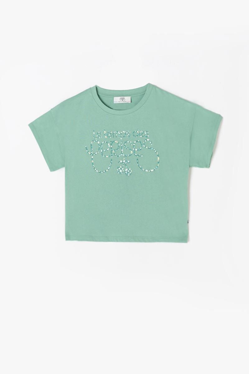 le temps des cerises T-shirt Anwargi vert imprimé