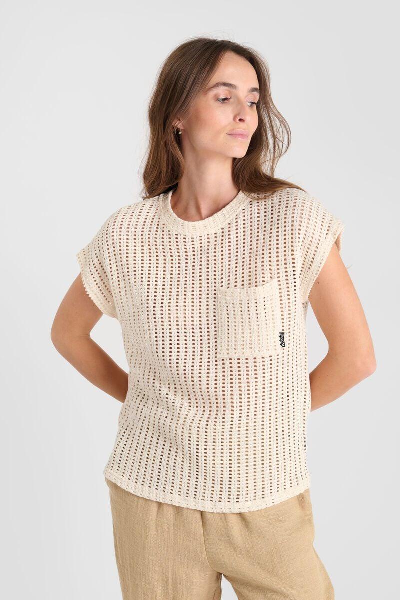 Le Temps Des Cerises T-shirt Gafo Beige En Crochet
