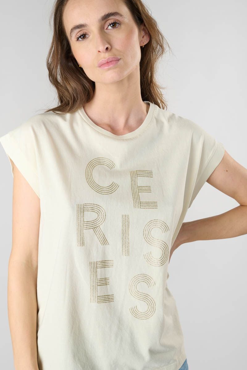 le temps des cerises T-shirt Gardeni beige imprimé