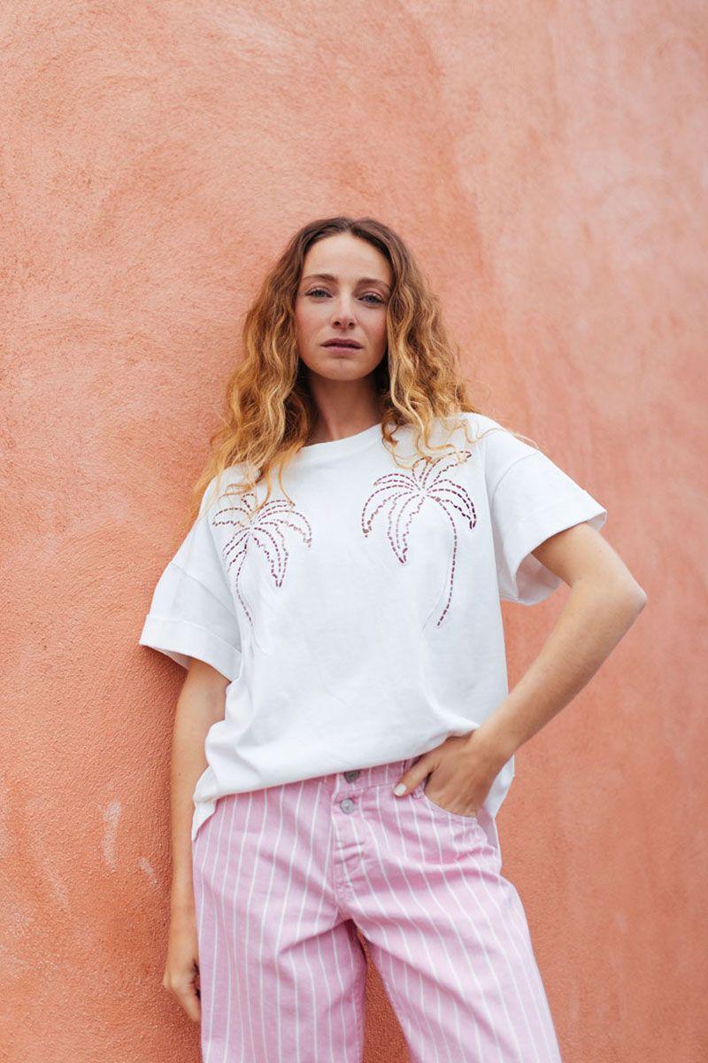 le temps des cerises T-shirt Istan crème brodé