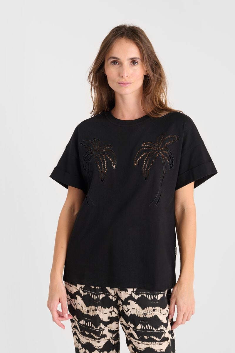 le temps des cerises T-shirt Istan noir brodé