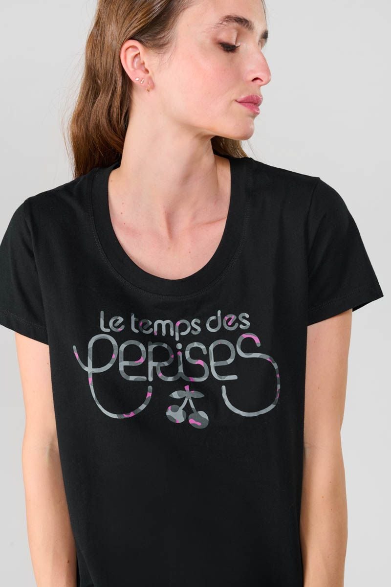 le temps des cerises T-shirt Manet noir imprimé