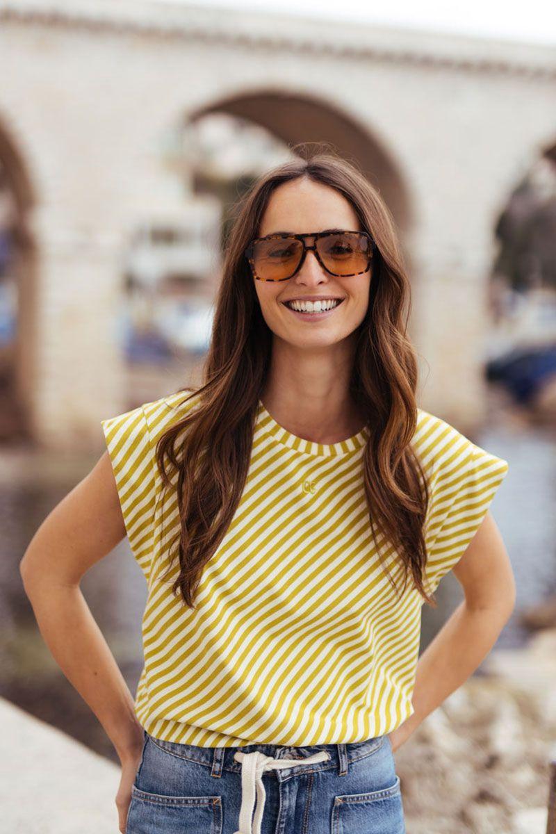 le temps des cerises T-shirt Marabi vert à rayures